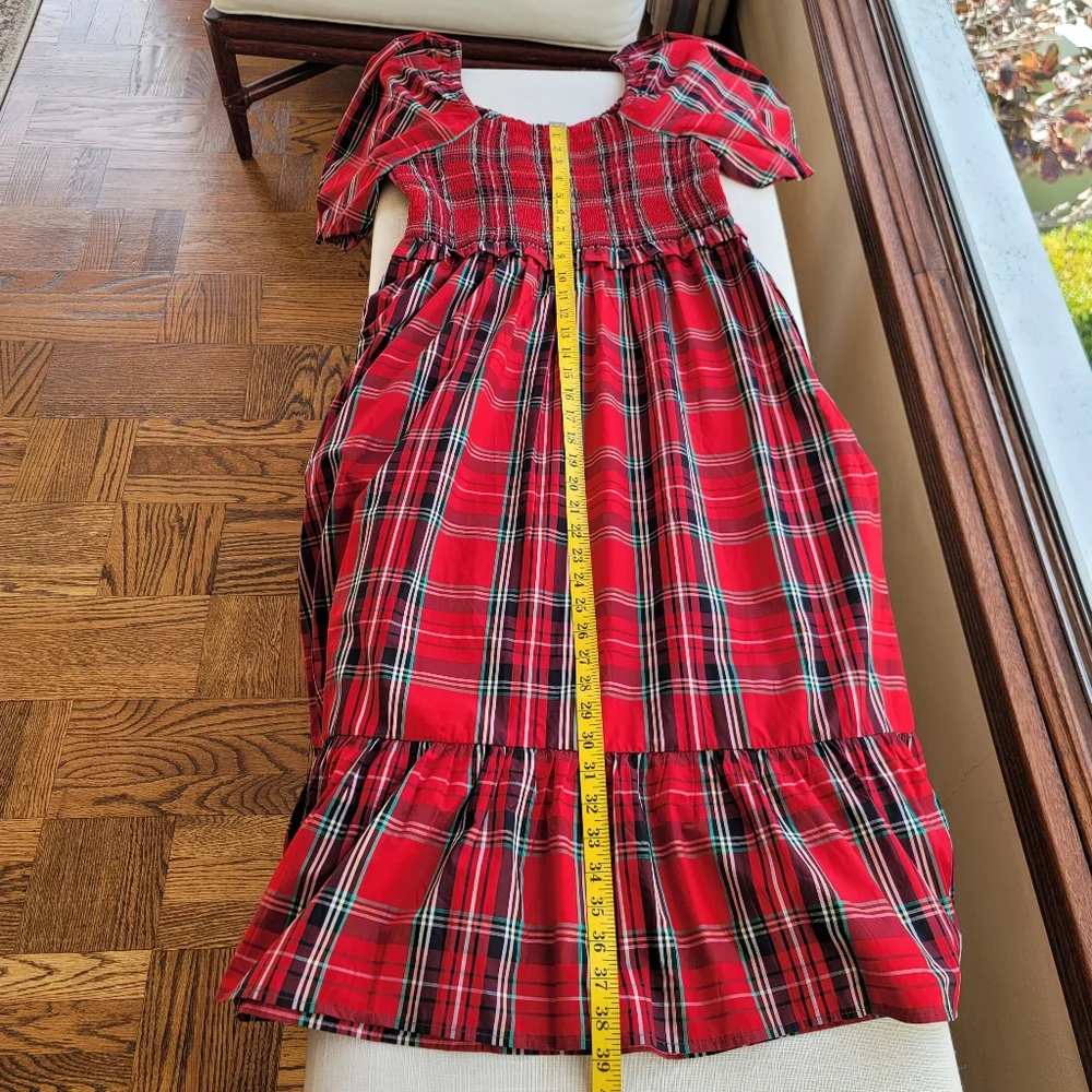 New! J.Crew sz Medium M Red Tartan Plaid Smocked Midi Dress NWT